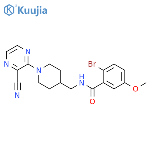 2-bromo-N-{[1-(3-cyanopyrazin-2-yl)piperidin-4-yl]methyl}-5-methoxybenzamide structure