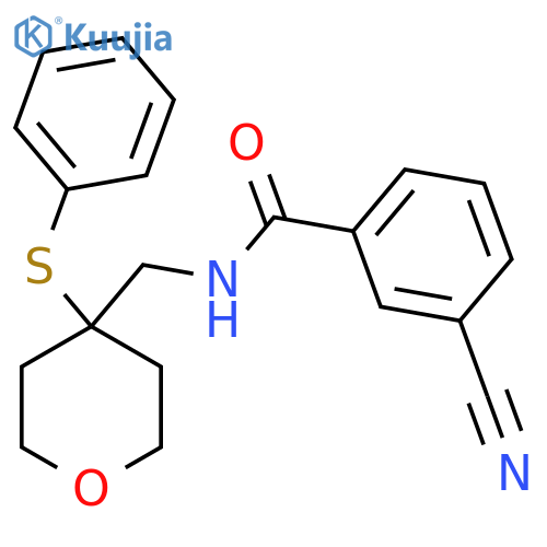 3-cyano-N-{[4-(phenylsulfanyl)oxan-4-yl]methyl}benzamide structure