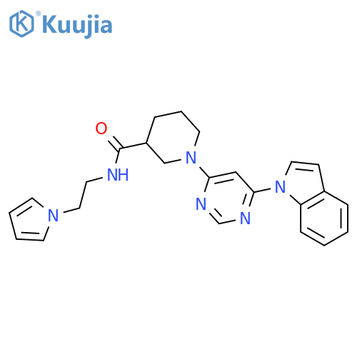 1-(6-indol-1-ylpyrimidin-4-yl)-N-(2-pyrrol-1-ylethyl)piperidine-3-carboxamide structure
