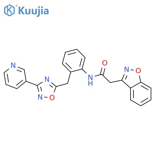 2-(1,2-benzoxazol-3-yl)-N-(2-{[3-(pyridin-3-yl)-1,2,4-oxadiazol-5-yl]methyl}phenyl)acetamide structure