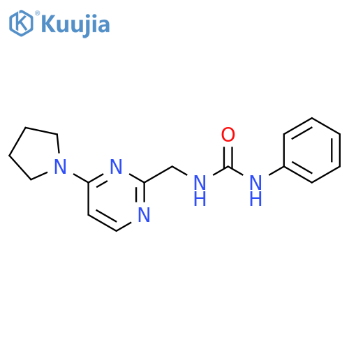 1-phenyl-3-{[4-(pyrrolidin-1-yl)pyrimidin-2-yl]methyl}urea structure