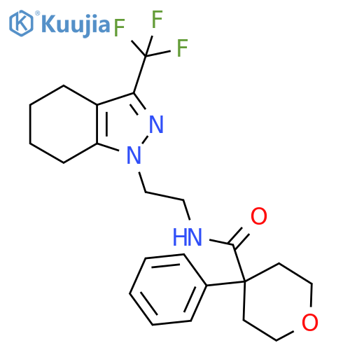 4-phenyl-N-{2-[3-(trifluoromethyl)-4,5,6,7-tetrahydro-1H-indazol-1-yl]ethyl}oxane-4-carboxamide structure