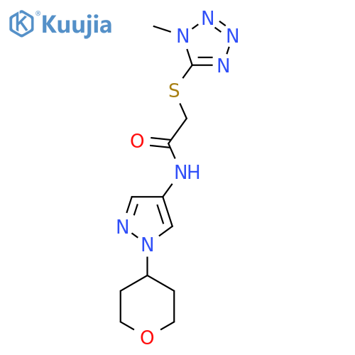 2-((1-methyl-1H-tetrazol-5-yl)thio)-N-(1-(tetrahydro-2H-pyran-4-yl)-1H-pyrazol-4-yl)acetamide structure