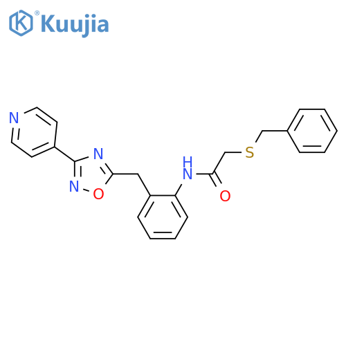 2-(benzylsulfanyl)-N-(2-{[3-(pyridin-4-yl)-1,2,4-oxadiazol-5-yl]methyl}phenyl)acetamide structure