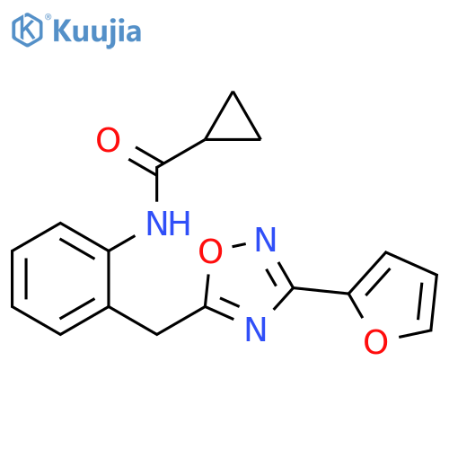 N-(2-{[3-(furan-2-yl)-1,2,4-oxadiazol-5-yl]methyl}phenyl)cyclopropanecarboxamide structure