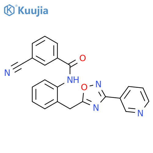 3-cyano-N-(2-{[3-(pyridin-3-yl)-1,2,4-oxadiazol-5-yl]methyl}phenyl)benzamide structure