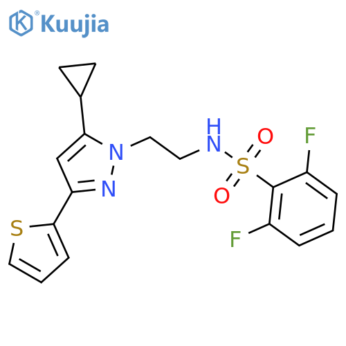 N-{2-[5-cyclopropyl-3-(thiophen-2-yl)-1H-pyrazol-1-yl]ethyl}-2,6-difluorobenzene-1-sulfonamide structure