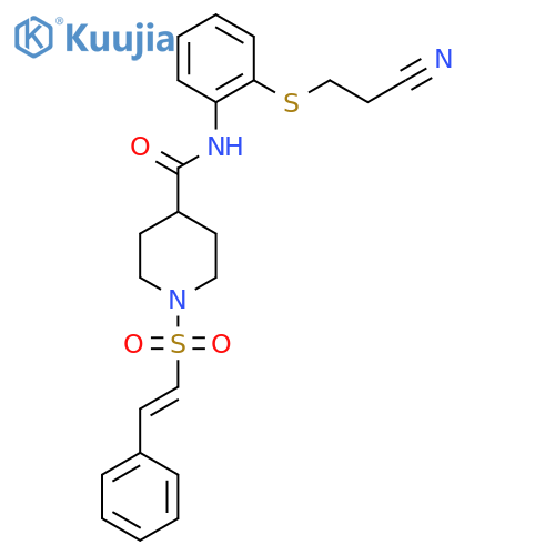 N-{2-[(2-cyanoethyl)sulfanyl]phenyl}-1-(2-phenylethenesulfonyl)piperidine-4-carboxamide structure