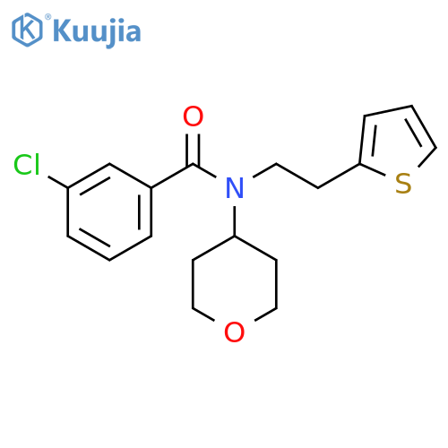 3-chloro-N-(oxan-4-yl)-N-[2-(thiophen-2-yl)ethyl]benzamide structure