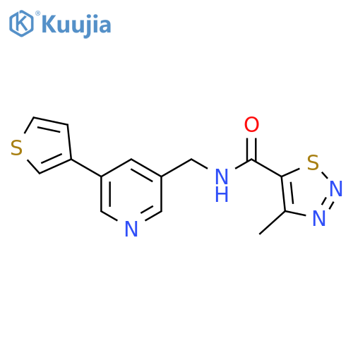4-methyl-N-[(5-thiophen-3-ylpyridin-3-yl)methyl]thiadiazole-5-carboxamide structure