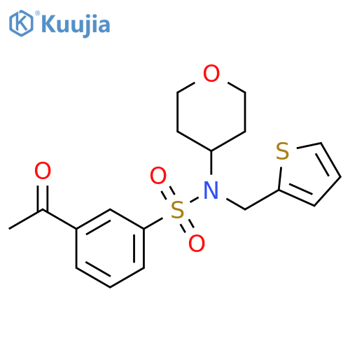 3-acetyl-N-(oxan-4-yl)-N-[(thiophen-2-yl)methyl]benzene-1-sulfonamide structure