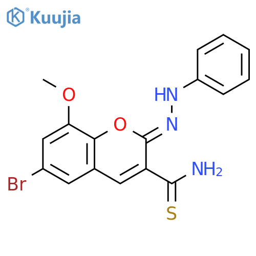 (2Z)-6-bromo-8-methoxy-2-(2-phenylhydrazin-1-ylidene)-2H-chromene-3-carbothioamide structure