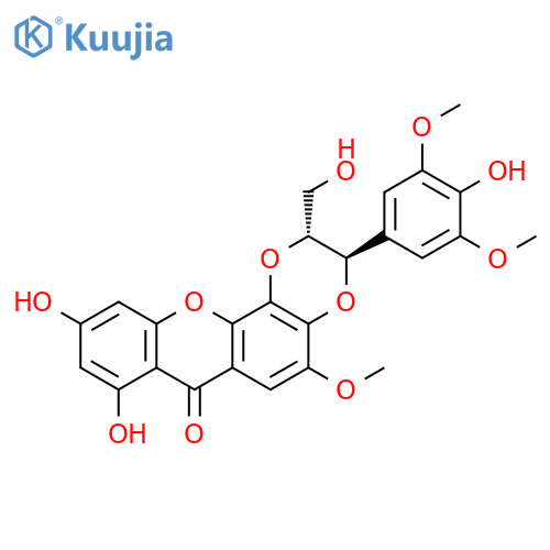 7H-1,4-Dioxino[2,3-c]xanthen-7-one, 2,3-dihydro-8,10-dihydroxy-3-(4-hydroxy-3,5-dimethoxyphenyl)-2-(hydroxymethyl)-5-methoxy-, (2R,3R)-rel- structure