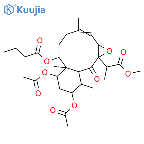 2,12,14-Trihydroxy-9-oxo-5,7-briaradien-18-oic acid; (2β,5Z,7Z,11α,12α,14α,17R)-form, 7β,8α-Epoxide, 2-butanoyl, 12,14-di-Ac, Me ester structure