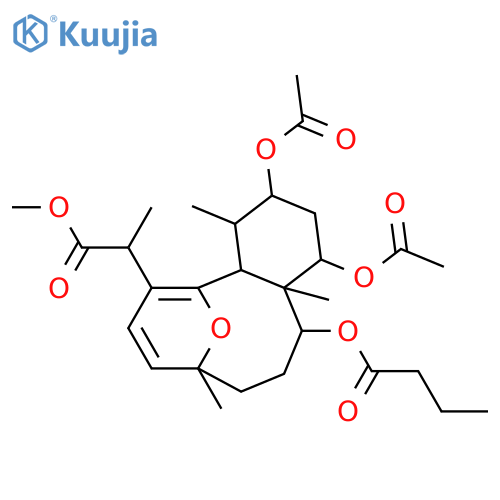 5,9-Epoxybenzocyclodecene-6-acetic acid, 1,3-bis(acetyloxy)-1,2,3,4,4a,9,10,11,12,12a-decahydro-α,4,9,12a-tetramethyl-12-(1-oxobutoxy)-, methyl ester, (αR,1S,3R,4S,4aS,9R,12S,12aS)- structure