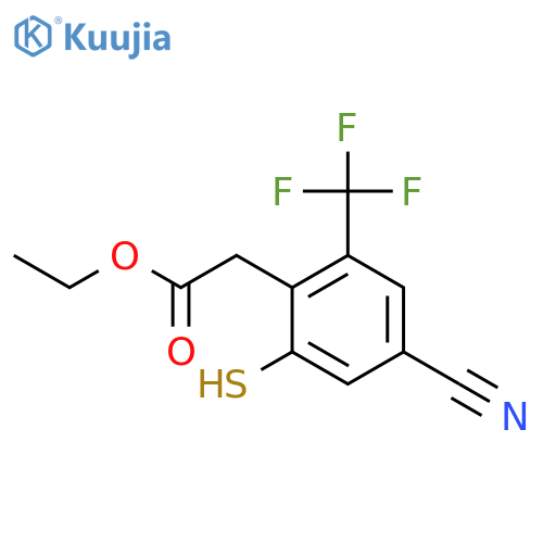 Ethyl 4-cyano-2-mercapto-6-(trifluoromethyl)phenylacetate structure
