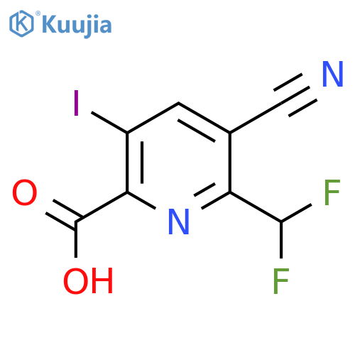 3-Cyano-2-(difluoromethyl)-5-iodopyridine-6-carboxylic acid structure