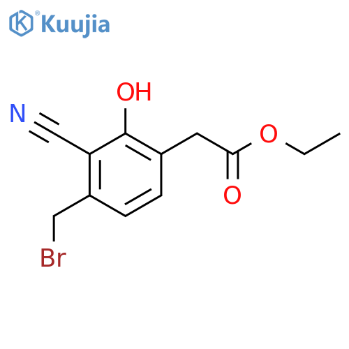 Ethyl 4-bromomethyl-3-cyano-2-hydroxyphenylacetate structure