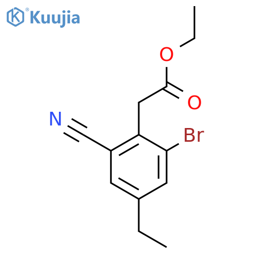 Ethyl 2-bromo-6-cyano-4-ethylphenylacetate structure