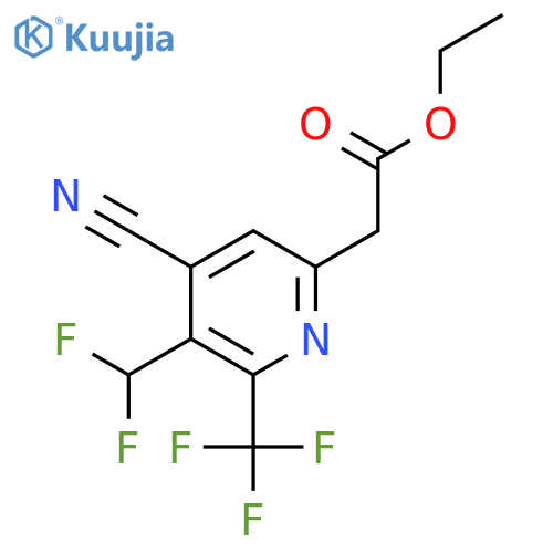 Ethyl 4-cyano-3-(difluoromethyl)-2-(trifluoromethyl)pyridine-6-acetate structure