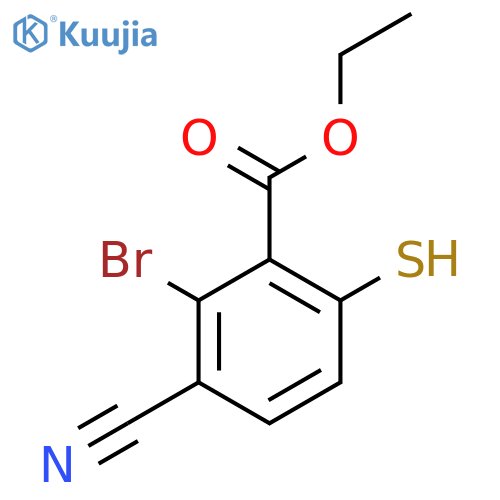 Ethyl 2-bromo-3-cyano-6-mercaptobenzoate structure