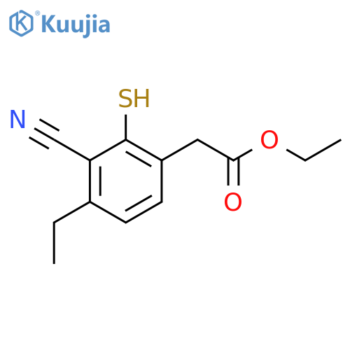Ethyl 3-cyano-4-ethyl-2-mercaptophenylacetate structure