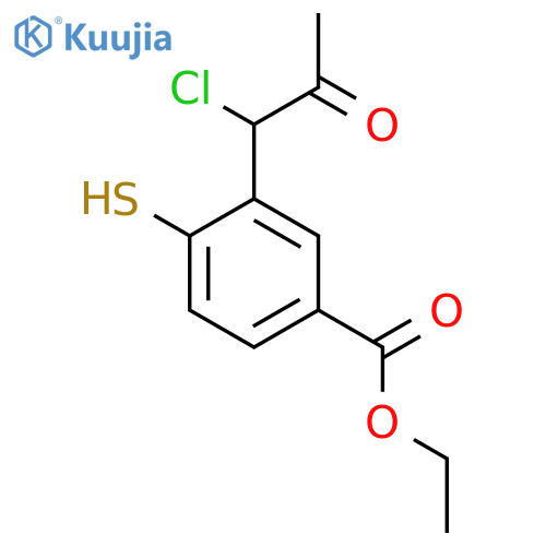Ethyl 3-(1-chloro-2-oxopropyl)-4-mercaptobenzoate structure
