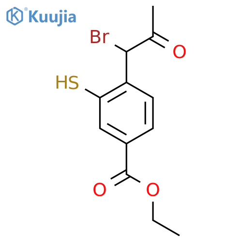 Ethyl 4-(1-bromo-2-oxopropyl)-3-mercaptobenzoate structure