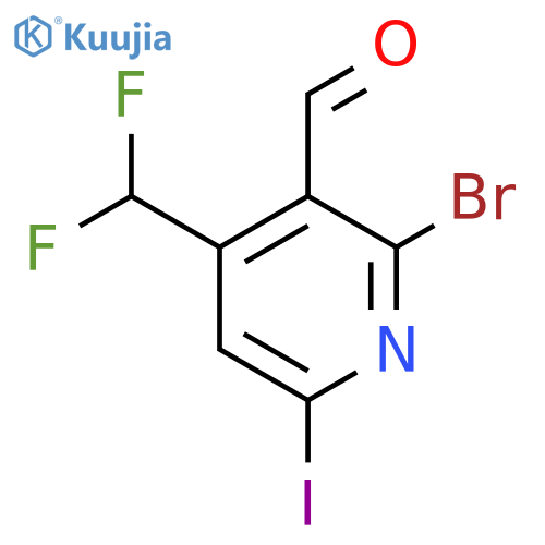 2-Bromo-4-(difluoromethyl)-6-iodopyridine-3-carboxaldehyde structure