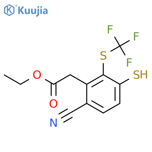Ethyl 6-cyano-3-mercapto-2-(trifluoromethylthio)phenylacetate structure