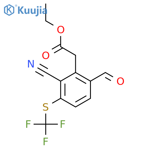 Ethyl 2-cyano-6-formyl-3-(trifluoromethylthio)phenylacetate structure