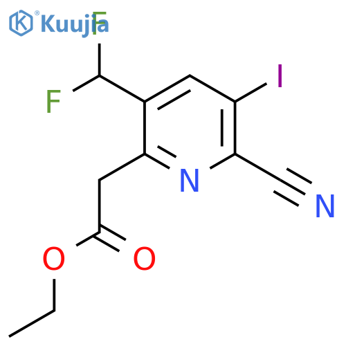 Ethyl 2-cyano-5-(difluoromethyl)-3-iodopyridine-6-acetate structure