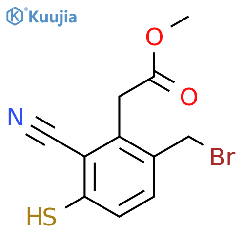 Methyl 6-bromomethyl-2-cyano-3-mercaptophenylacetate structure