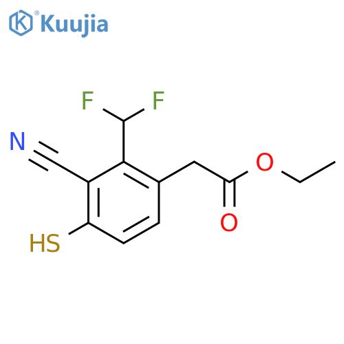 Ethyl 3-cyano-2-difluoromethyl-4-mercaptophenylacetate structure