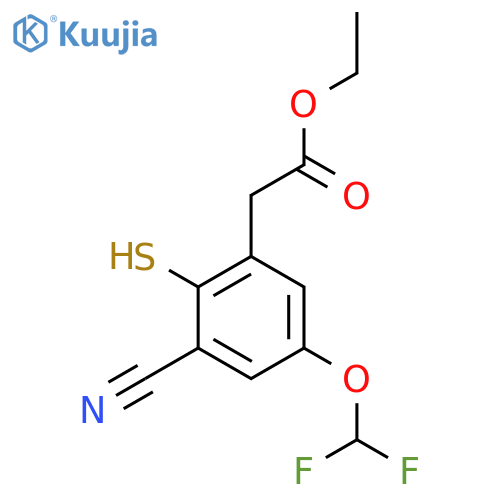 Ethyl 3-cyano-5-difluoromethoxy-2-mercaptophenylacetate structure