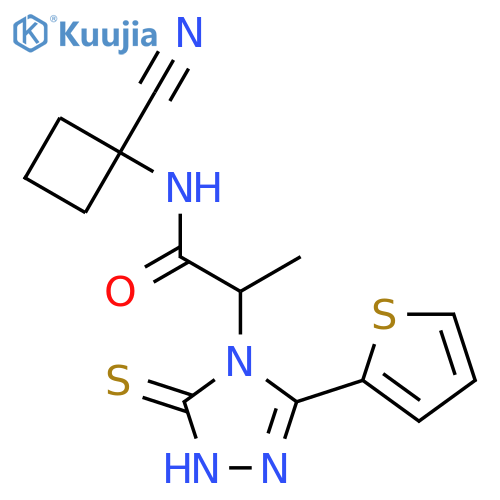 N-(1-cyanocyclobutyl)-2-[3-sulfanyl-5-(thiophen-2-yl)-4H-1,2,4-triazol-4-yl]propanamide structure
