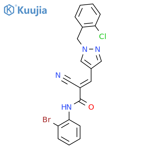 (E)-N-(2-Bromophenyl)-3-[1-[(2-chlorophenyl)methyl]pyrazol-4-yl]-2-cyanoprop-2-enamide structure