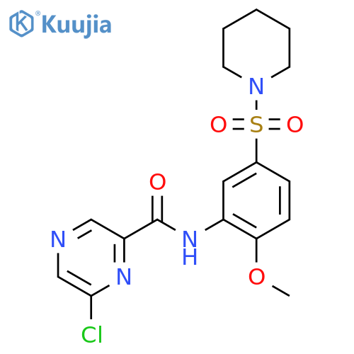 6-chloro-N-[2-methoxy-5-(piperidine-1-sulfonyl)phenyl]pyrazine-2-carboxamide structure