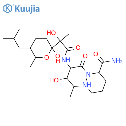 3-Pyridazinecarboxamide, hexahydro-2-[2,4,5-trideoxy-2-[[(2R)-2-hydroxy-1-oxo-2-[(2S,5S,6S)-tetrahydro-2-hydroxy-6-methyl-5-(2-methylpropyl)-2H-pyran-2-yl]propyl]amino]-4-methyl-L-threo-pentonoyl]-, (3R)- (9CI) structure