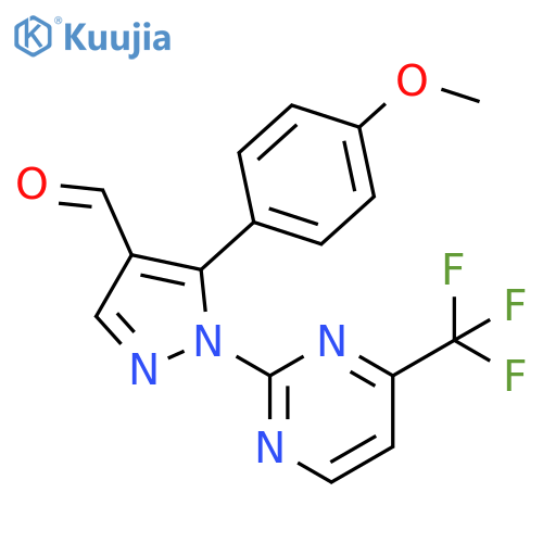 1H-Pyrazole-4-carboxaldehyde, 5-(4-methoxyphenyl)-1-[4-(trifluoromethyl)-2-pyrimidinyl]- structure