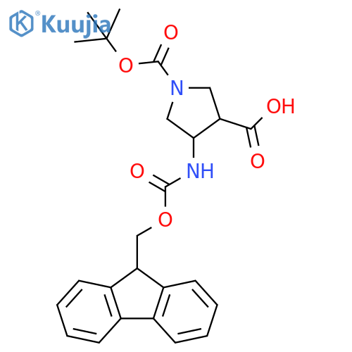 1-[(Tert-butoxy)carbonyl]-4-({[(9H-fluoren-9-YL)methoxy]carbonyl}amino)pyrrolidine-3-carboxylic acid structure
