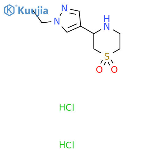 3-(1-ethyl-1H-pyrazol-4-yl)-1lambda6-thiomorpholine-1,1-dione dihydrochloride structure