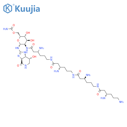 2-[(3-amino-6-{[(3S)-3-amino-6-{[(3S)-3-amino-6-{[(3S)-3,6-diaminohexanoyl]amino}hexanoyl]amino}hexanoyl]amino}hexanoyl)amino]-6-O-carbamoyl-2-deoxy-N-[(3aS,7R,7aS)-7-hydroxy-4-oxo-3a,4,5,6,7,7a-hexahydro-1H-imidazo[4,5-c]pyridin-2-yl]-beta-D-gulopyranosy structure