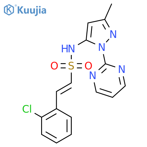 (E)-2-(2-Chlorophenyl)-N-(5-methyl-2-pyrimidin-2-ylpyrazol-3-yl)ethenesulfonamide structure