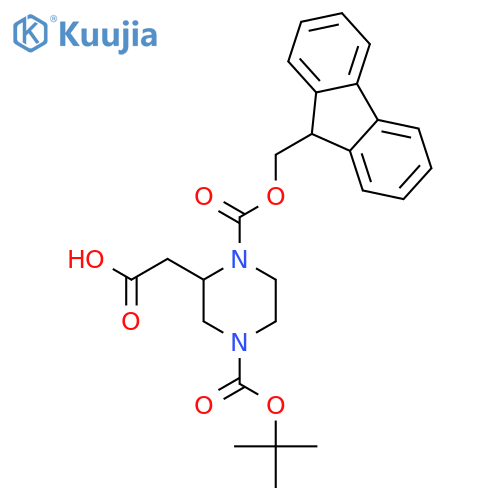 2-[4-tert-butoxycarbonyl-1-(9H-fluoren-9-ylmethoxycarbonyl)piperazin-2-yl]acetic acid structure