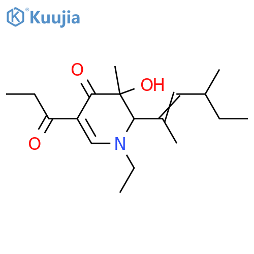 4(1H)-Pyridinone, 2-[(1E)-1,3-dimethyl-1-penten-1-yl]-1-ethyl-2,3-dihydro-3-hydroxy-3-methyl-5-(1-oxopropyl)-, (+)- structure
