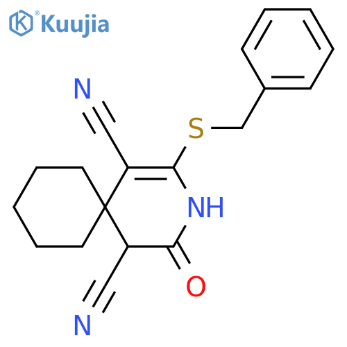 2-(benzylsulfanyl)-4-oxo-3-azaspiro5.5undec-1-ene-1,5-dicarbonitrile structure