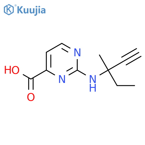 2-[(3-Methylpent-1-yn-3-yl)amino]pyrimidine-4-carboxylic acid structure
