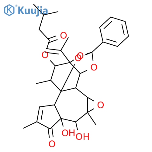 Trigoxyphin B; 10-Epimer, 1,2-didehydro, 12-debenzoyl, 12-O-(3-methylbutanoyl) structure