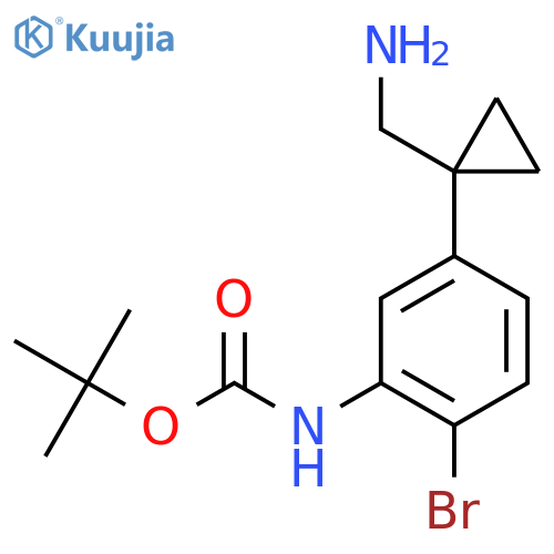 tert-butyl N-{5-1-(aminomethyl)cyclopropyl-2-bromophenyl}carbamate structure